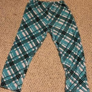 Fluffy light blue plaid pajama pants